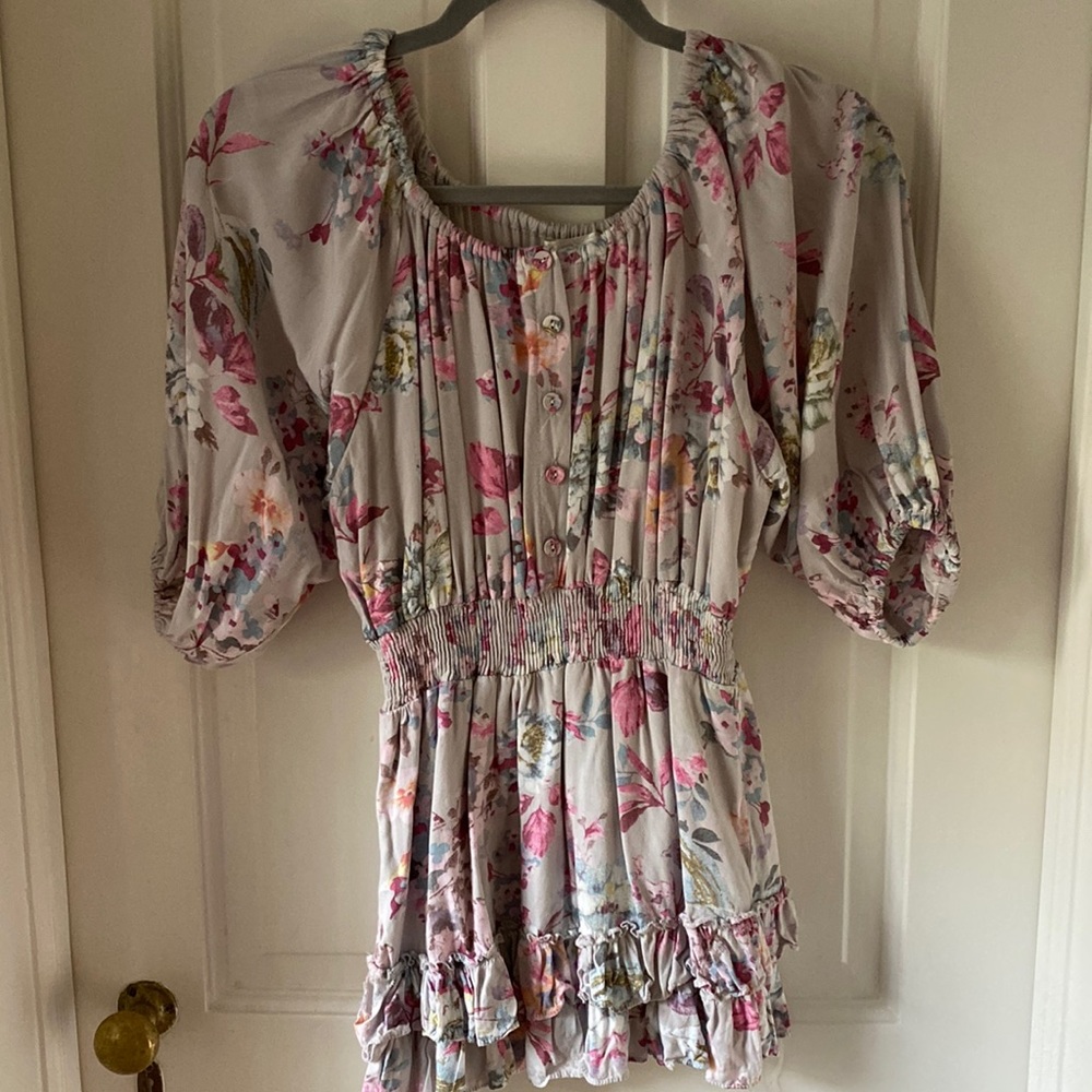 Gray floral dress (with shorts under)